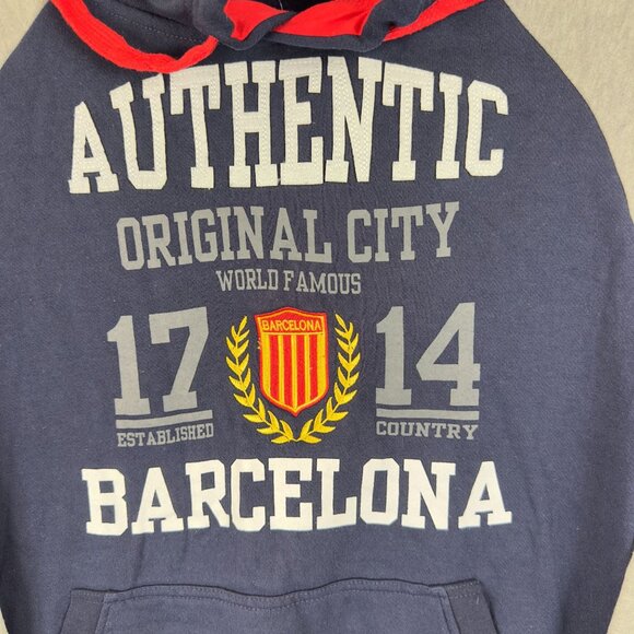 FCB Barcelona 1714 Authentic Hoodie M Navy Blue Fleece Raglan Sleeve By Ikebana - Picture 3 of 11